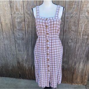 Cotton On Button Down Brown Gingham Midi Dress Size M